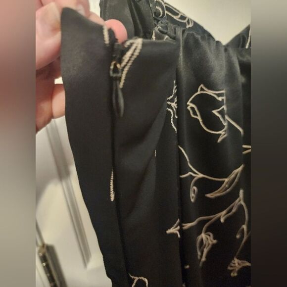 Stunning Party Dress! WHBM Black Satin with embroidered accents.Flattering flare - Picture 9 of 14